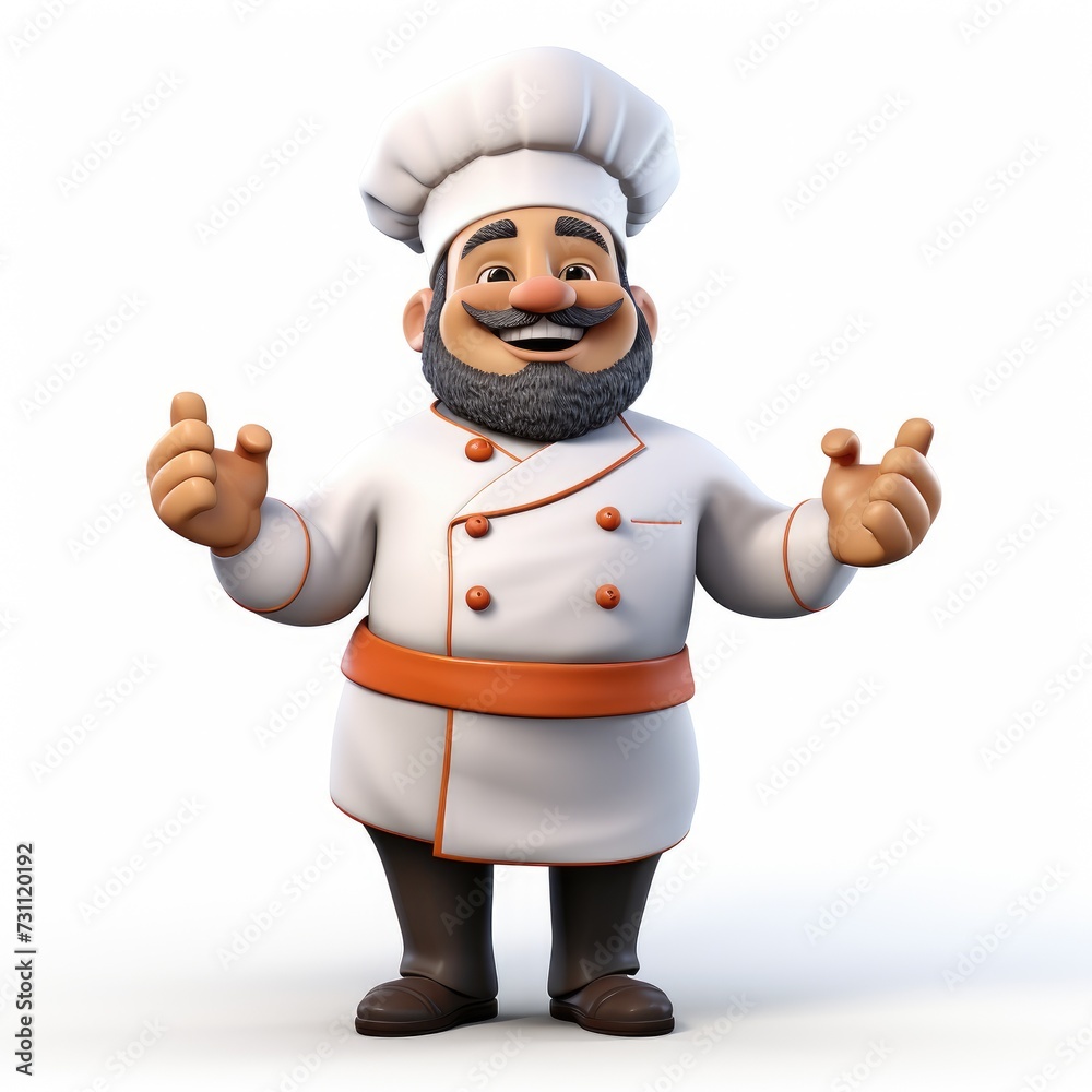 Chef Cartoon Rendered in 3D Against White Background Chef Cartoon Rendered in 3D Against White Background