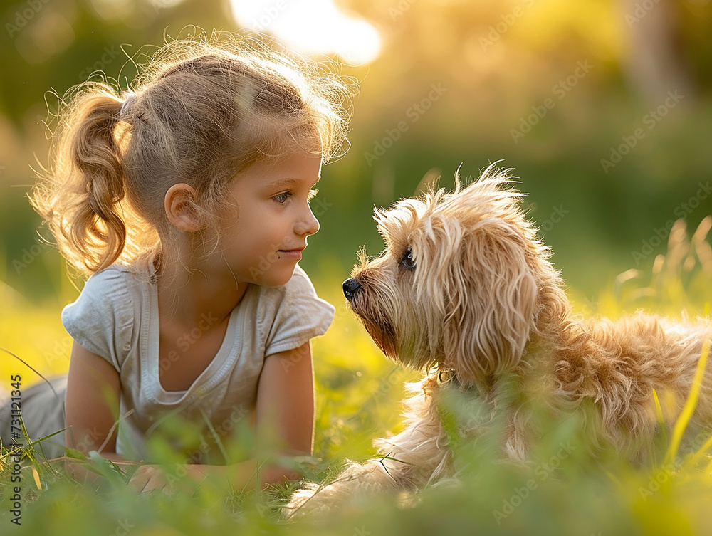 piccola bambina bionda con coda che gioca con il suo cane con l'acqua, schizzi e spruzzi, gioia e felicità con gli amici a quattro zampe piccola bambina bionda con coda che gioca con il suo cane con l'acqua, schizzi e spruzzi, gioia e felicità con gli amici a quattro zampe