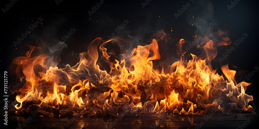 Close up of fire burning in dark
