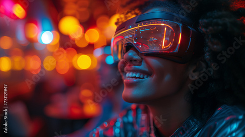 a woman wearing VR glasses