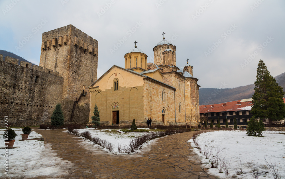 Beautiful old medieval Orthodox Serbian Monastery Manasija know as Resava, Serbia