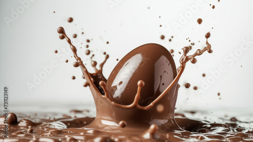 Plakat Dark chocolate Easter egg splash, tasty easter egg background,Chocolate Easter egg splash isolated.