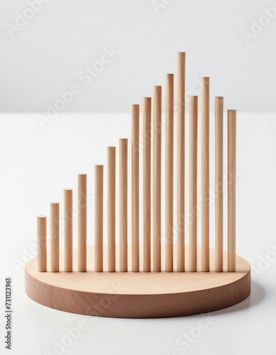 Business success growth graph  goal  and financial  improvement concepts. business graph steps from round wooden sticks isolated on wood floor with copy space. 