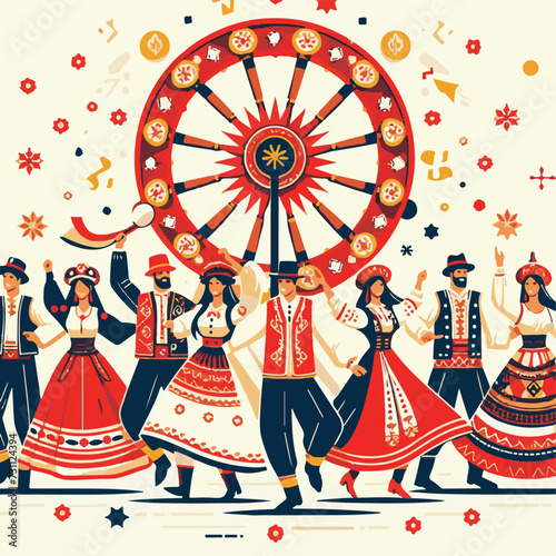 World Gypsy Day Vector illustration of Indian people celebrating Happy National Day of India holiday.