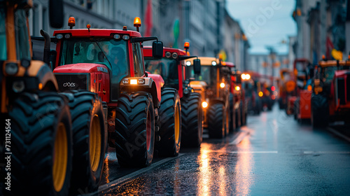 Tractores de los agricultores movilizandose por la ciudad para protestar en una huelga © VicPhoto