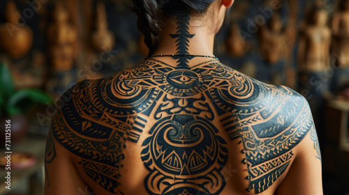 Traditional Maori tattoos on a woman's back