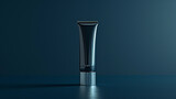 a blank gray eye gel tube on a dark blue background, with a squeeze cap and a gel effect. 