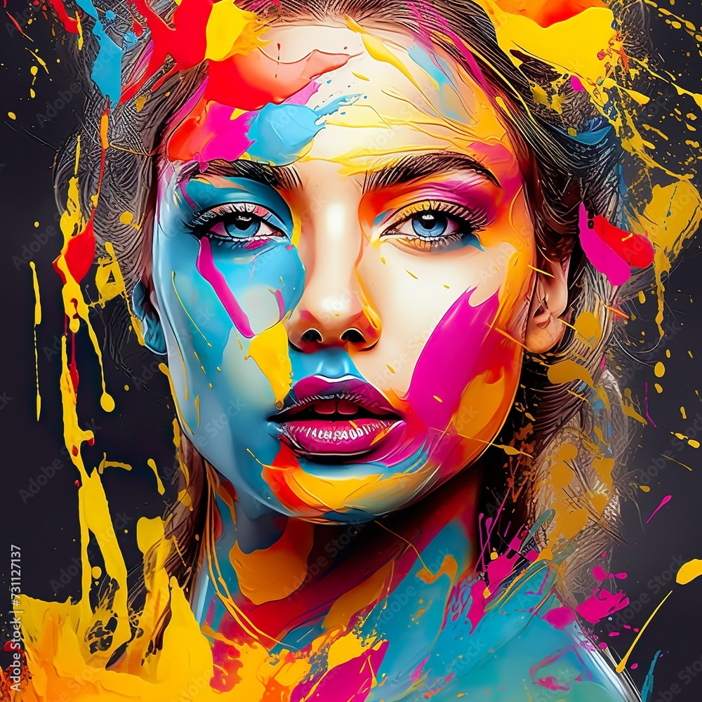 portrait of a woman with multi color face art by ai  