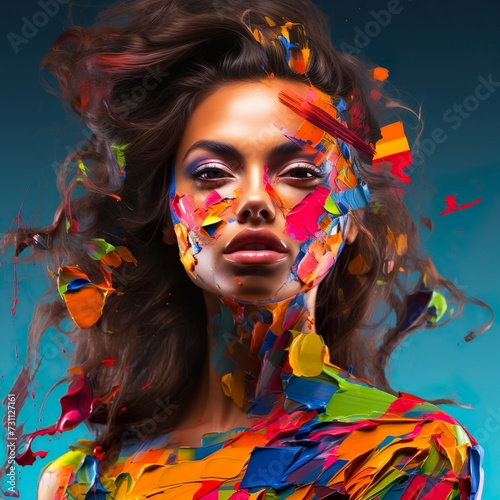 portrait of a woman with multi color face art by ai 