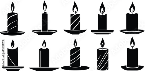 Candle silhouettes set. Set of burning candles. Vector illustration