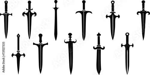 Sword silhouettes set. Set of swords. Vector illustration