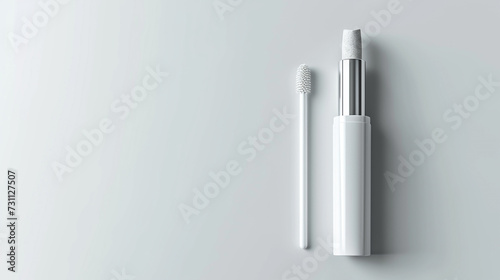 a blank gray lip gloss tube on a solid white background, with a sponge applicator and a gloss effect. 