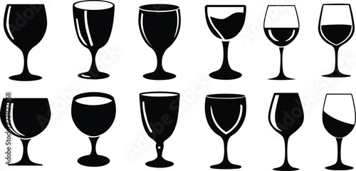 Wine glass silhouettes set. Set of wine glasses. Vector illustration