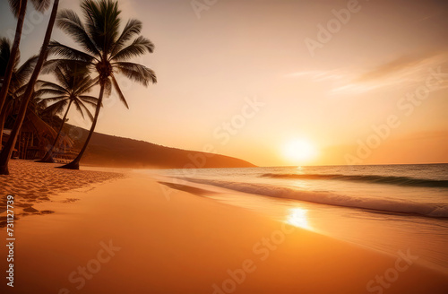 Paradise tropical beach, coast with palm trees