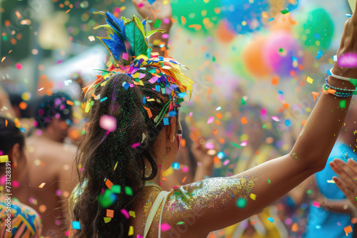 People dancing on the street and celebrating, enjoying the carnival festival in Brazil.