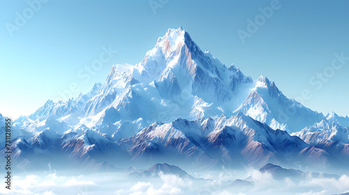 snow covered mountains in winter, Majestic mountain peaks with snow-capped summits