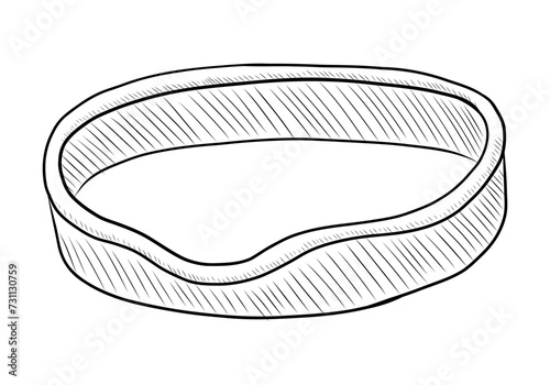 BLACK AND WHITE VECTOR DRAWING OF A BED FOR A PET
