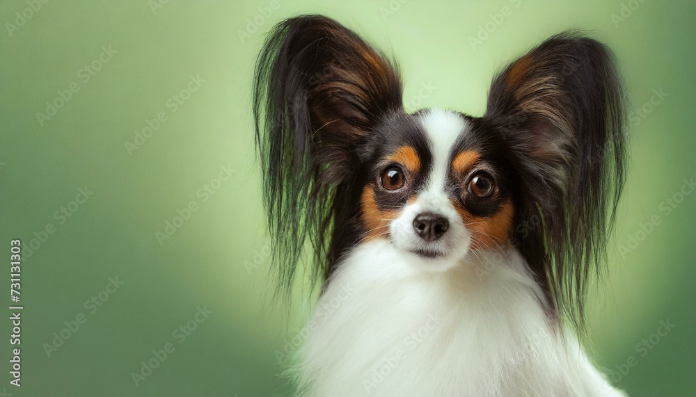 close up of a papillon on green background close up of a papillon on green background