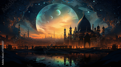 The Eid Night Background: Mosque - Celebrating the Eid Holiday