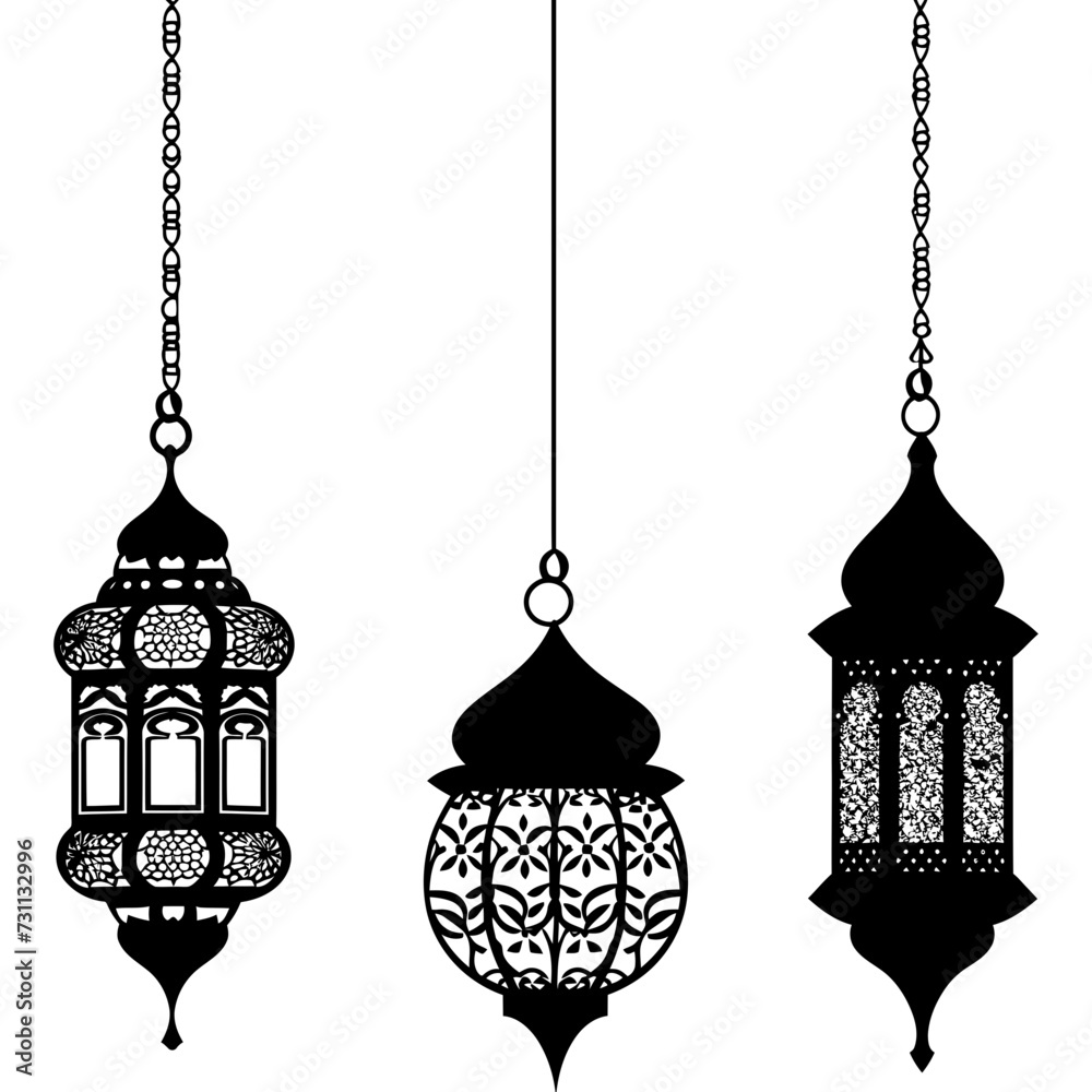 Silhouette Arabic hanging lanterns black color only Silhouette Arabic hanging lanterns black color only