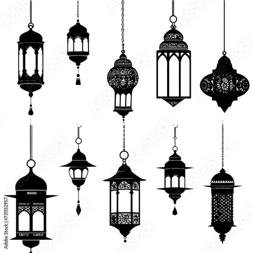 Silhouette Arabic hanging lanterns black color only
