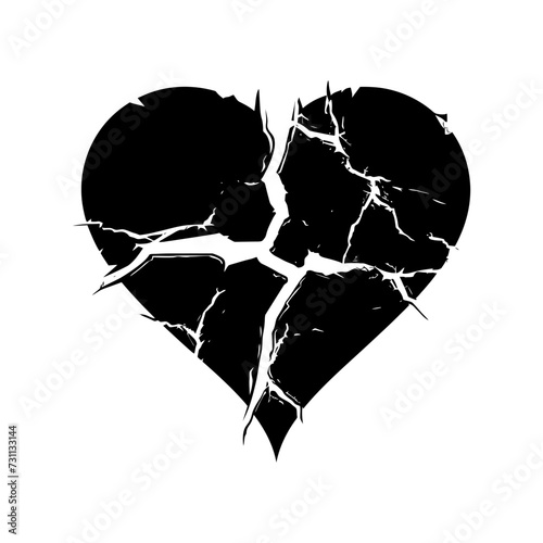 Silhouette broken heart love logo symbol black color only