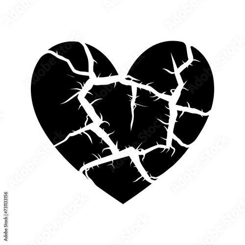Silhouette broken heart love logo symbol black color only