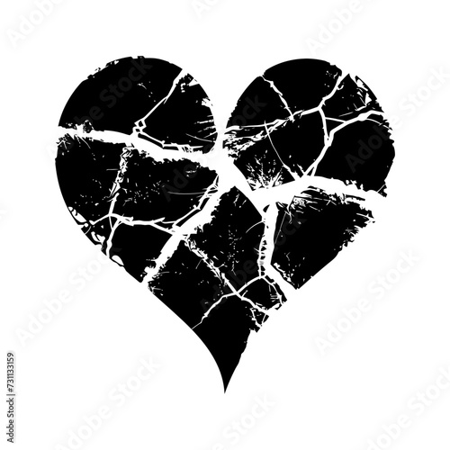 Silhouette broken heart love logo symbol black color only