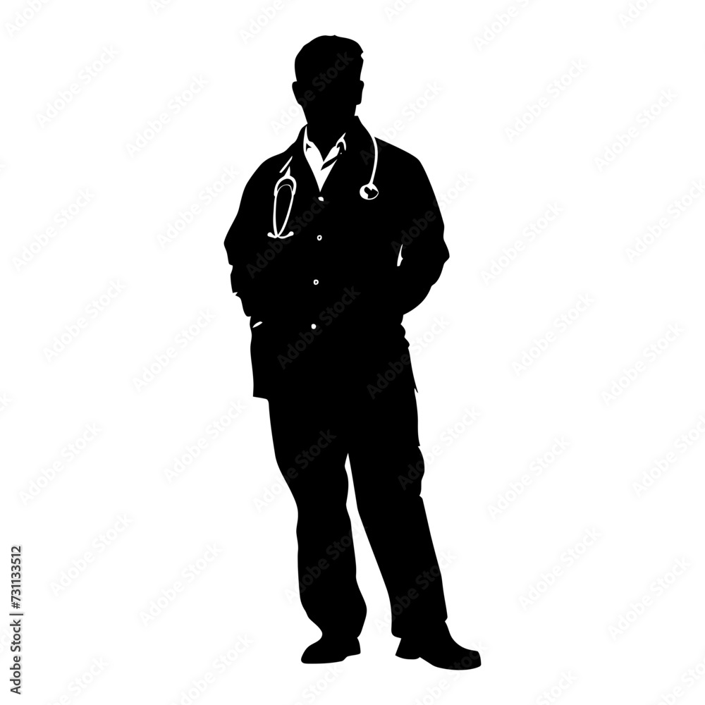 Obraz premium Silhouette doctor man full body black color only