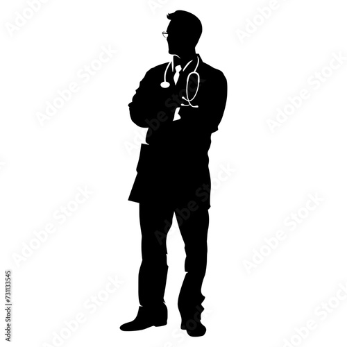 Silhouette doctor man full body black color only