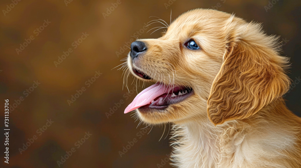 A sweet smile of a happy Labrador puppy on the background of a light side. A charming portrait with a picture of a head and a space for adding text. A sweet smile of a happy Labrador puppy on the background of a light side. A charming portrait with a picture of a head and a space for adding text.