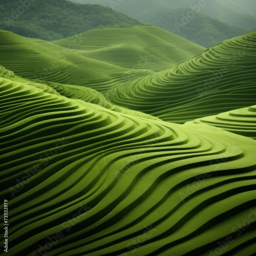 emerald green wavy lines field landscape