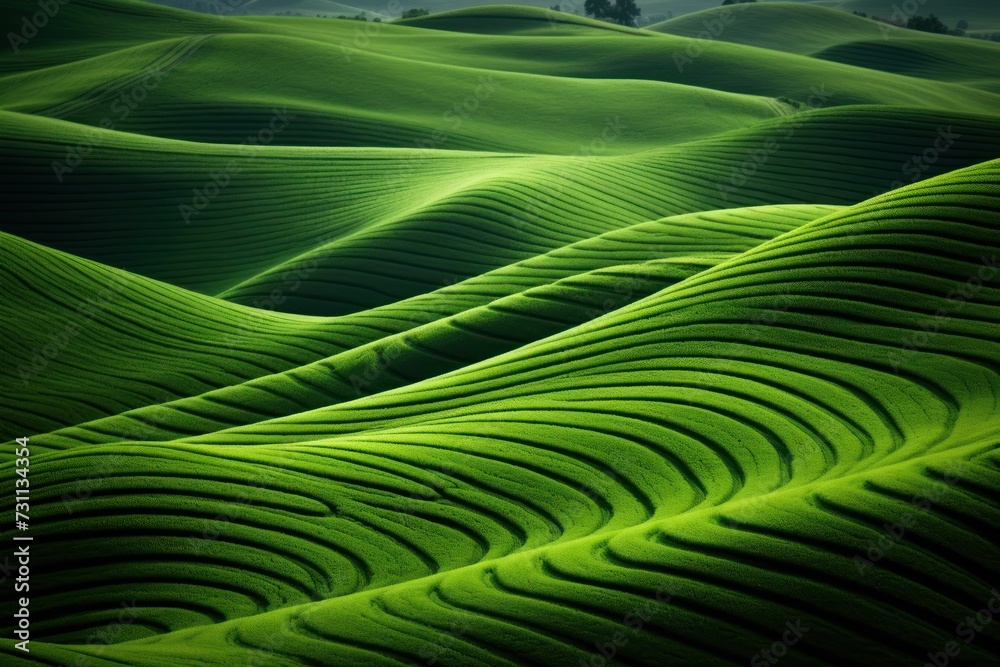 emerald green wavy lines field landscape