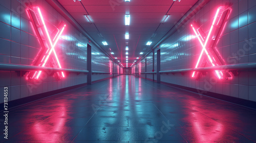 Empty underground passage with a red letter X that prevents movement - disease X photo