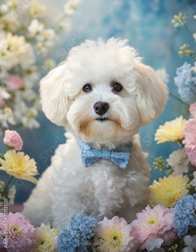  Bichon frize dog with flowers