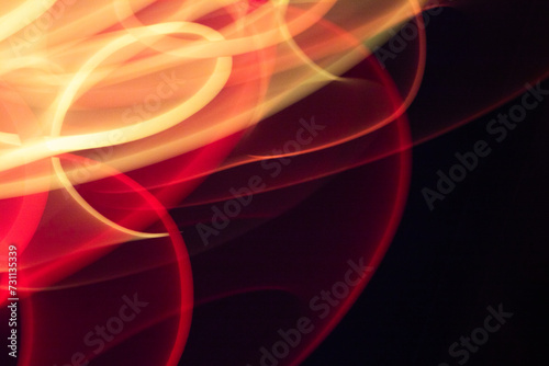 Abstract Neon Lights on Black Background Blurred and Moving 80s Vibe Disco