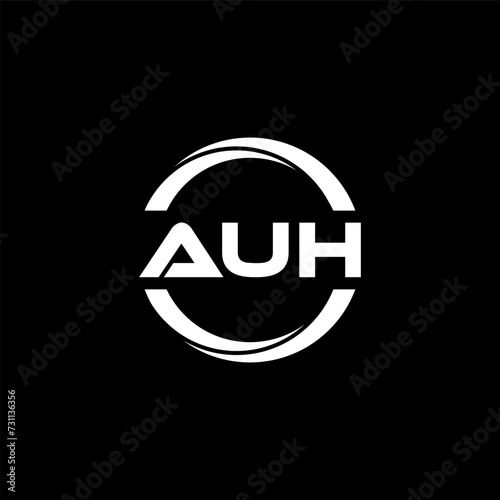 AUH letter logo design with black background in illustrator, cube logo, vector logo, modern alphabet font overlap style. calligraphy designs for logo, Poster, Invitation, etc.