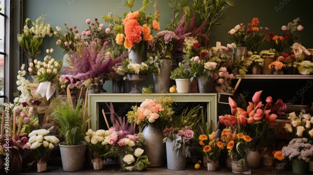 Boutique florist selling flowers, gifts, and home plants, with a delivery service and attractive display.