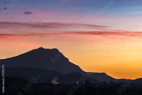 the Sainte Victoire mountain in the light of a winter morning