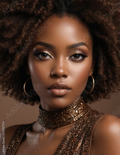 Sweet Seduction: Beautiful Afro American Model Radiates Elegance in a Chocolate-Inspired Ensemble