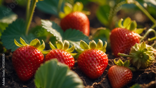 Fresh strawberries in the garden close-up season