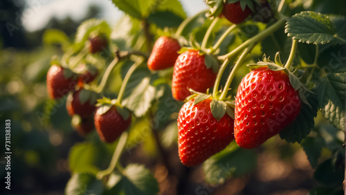 Fresh natural  strawberries in the garden close-up