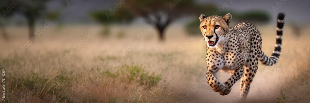 Fototapeta premium Cheetah running in African Savannah