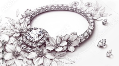 Drawing of a Bracelet With Flowers and Diamonds