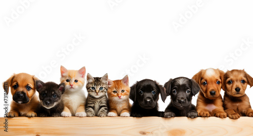 A row of kittens and puppies on a board © Joana Stock 