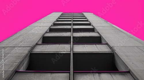 Generative AI, brutalism style concrete building, pink and grey colors, in the style of neo-concretism, midcentury modern exterior photo