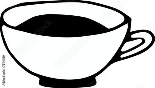 Hand drawn cup of tea, coffee isolated on background. Black white ceramic mug icon. Vector doodle illustration. Breakfast, hot drink, bevereage clipart for cards, web.
