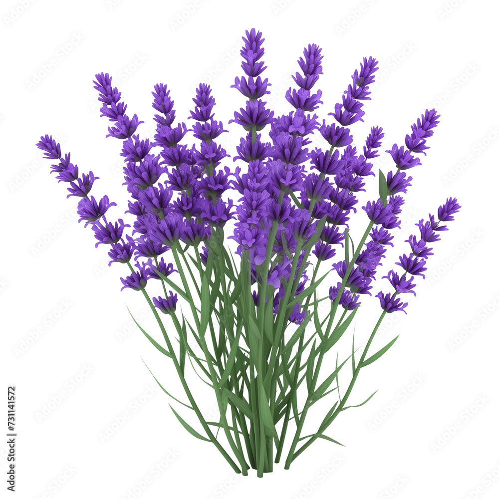 Naklejka premium 3d cartoon Lavender flowers bunch isolated on transparent background