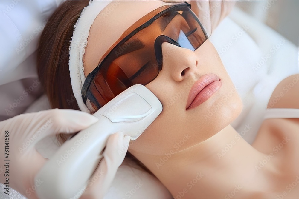 Naklejka premium Woman receiving laser body hair removal treatment for underarm hair removal