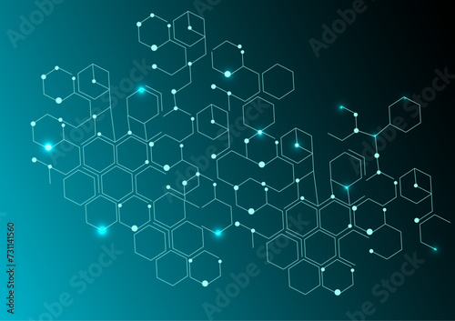 Abstract hexagon tech network with connect technology background,Abstract dots and lines texture background
